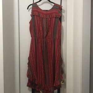 Red midi dress with ruffle